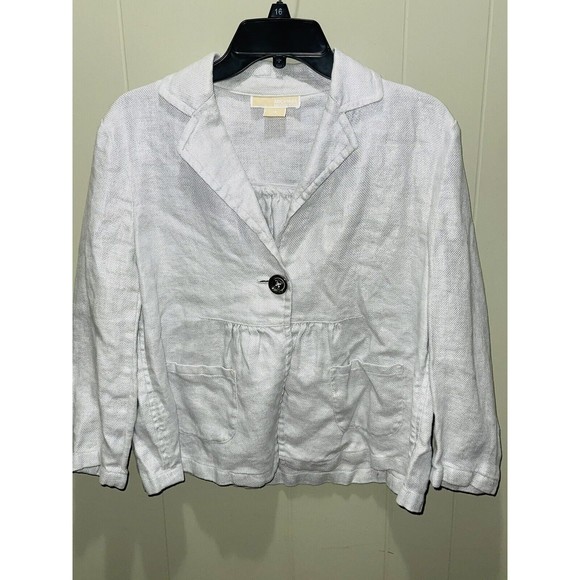 Michael Kors Blazer Jacket Metallic White Button Up Women’s Sz 14 - Picture 1 of 4